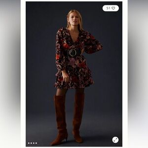 NWOT Anthropologie Pilcro Floral Corduroy V-Neck Ruffle Tiered Mini Dress